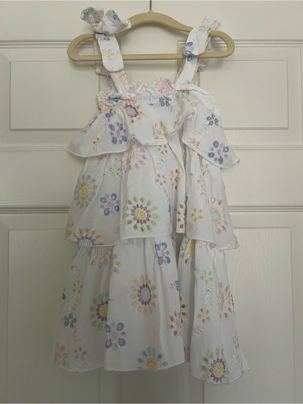 Truly Me White Tiered Dress with Pastel Floral Eyelet